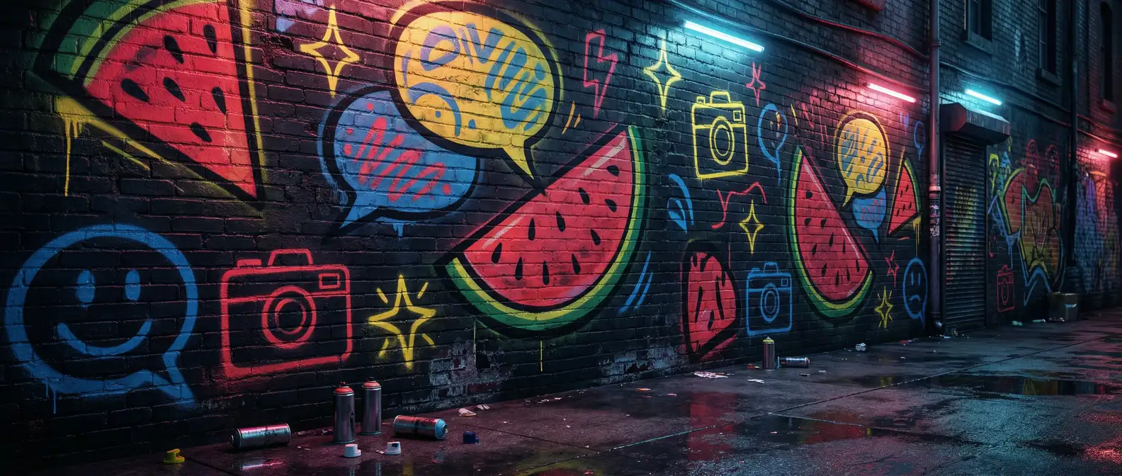 吃瓜天堂 瓜田直通车 - 街头涂鸦风格背景